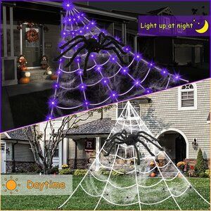 Spider Web Outdoor Halloween Decoration 125 Purple LED Lights 16.4Ft New Large